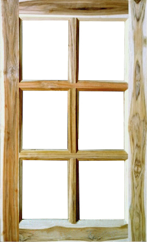 หน้าต่าง สักสวนป่าลาว บานกระจก 6 ช่อง ขอบ 4 30x600x1000
